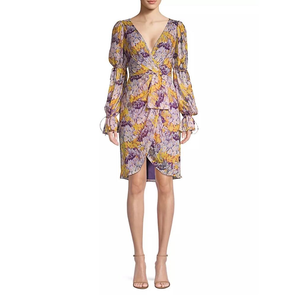 FLOR ET.AL Women's Morelias Printed Floral Chiffon Dress Lilac 10